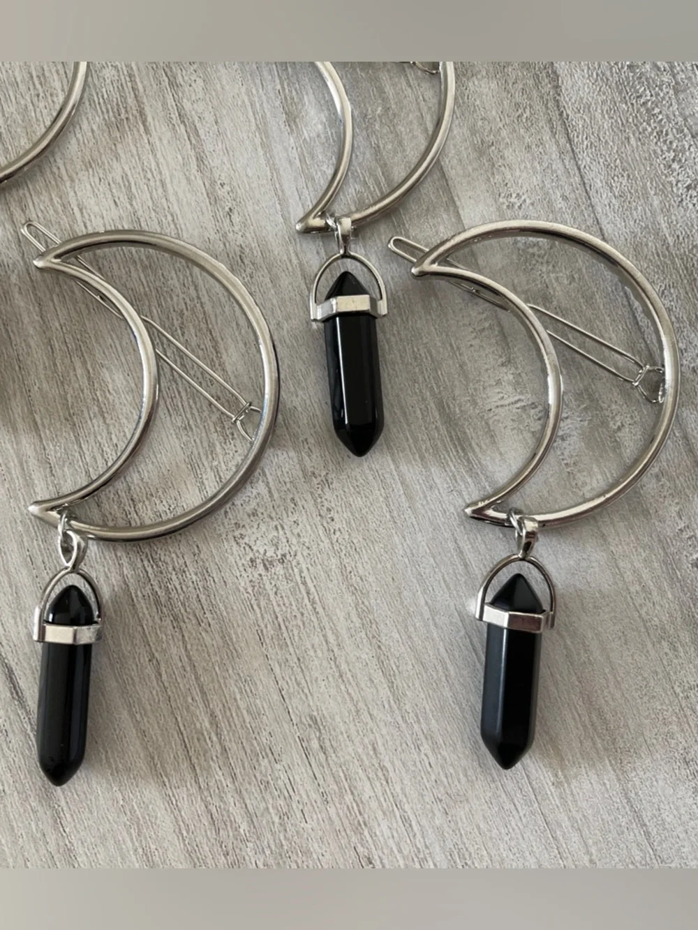 Silver Moon Hair Clip with Black Crystal - Picture 5 of 5